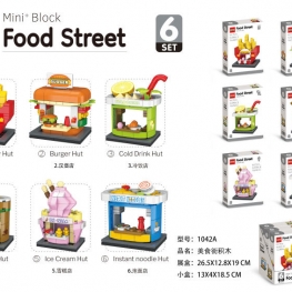 6-Set Mini+ Block Food Street – DIY Building Blocks Toy Set for Kids, Creative Food Stall Construction Playset