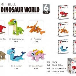  6-Set Mini+ Block Dinosaur World – DIY Building Blocks Toy Set for Kids, Creative Dino Construction Playset 